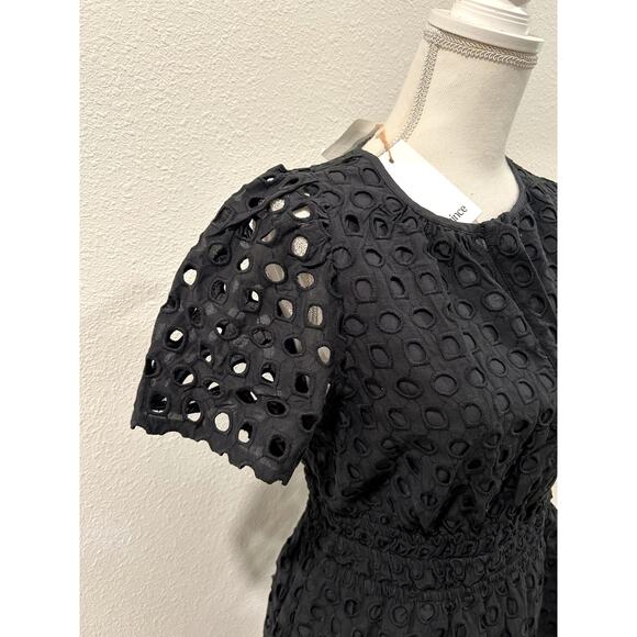 Quince Womens Lace Dress Casual Small Black Short Sleeve Boho Waist Tiered New - Picture 5 of 8